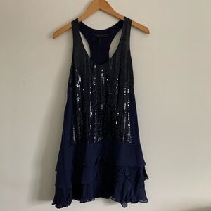 BCBGMaxAzria South Pacific Blue Silk Sequin Racerback Mini Dress, S